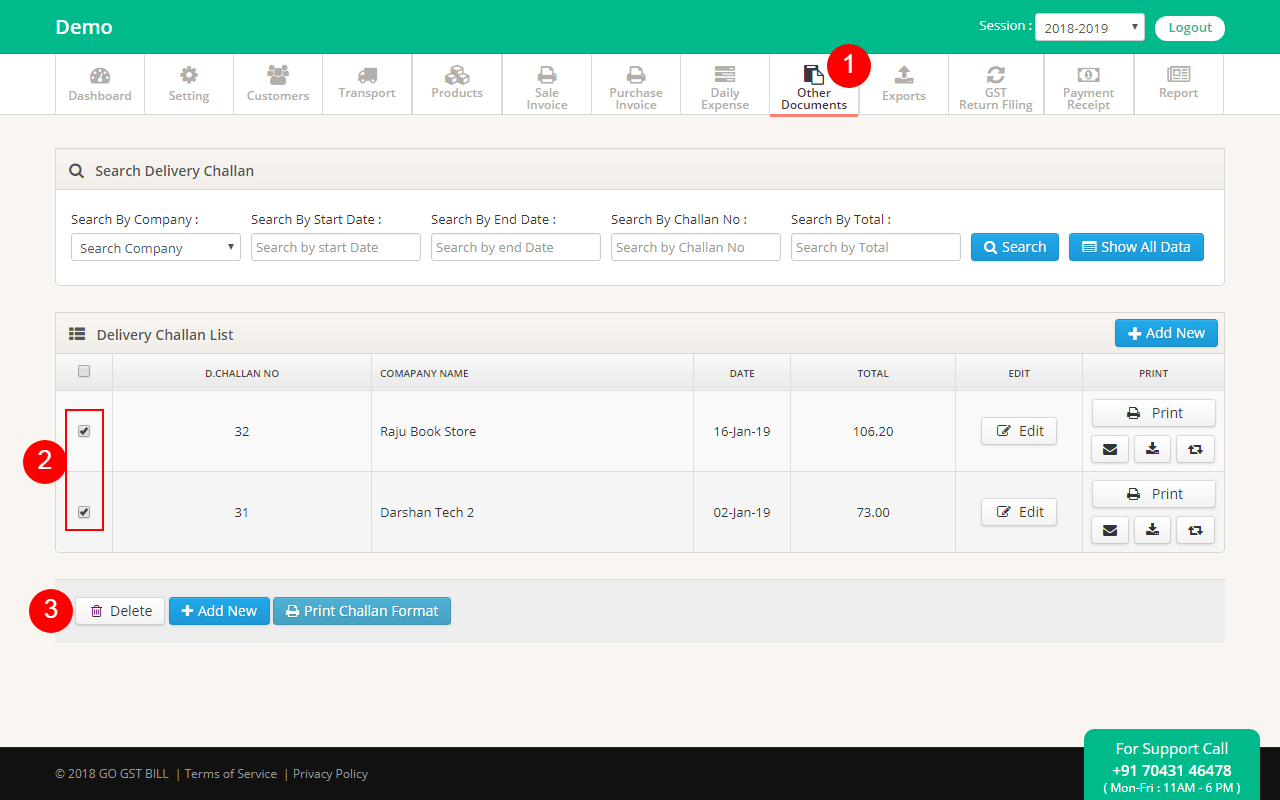 How to delete delivery challan - 100% Free GST Billing Software For ...