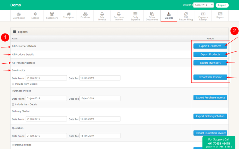 How to export all data in an excel sheet - 100% Free GST Billing ...