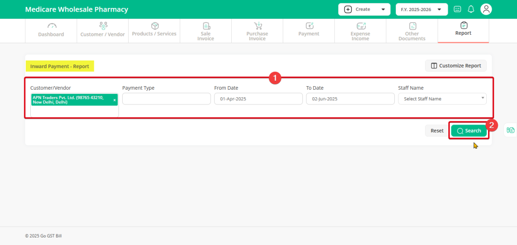 How to create Inward Payment Report - 100% Free GST Billing Software ...