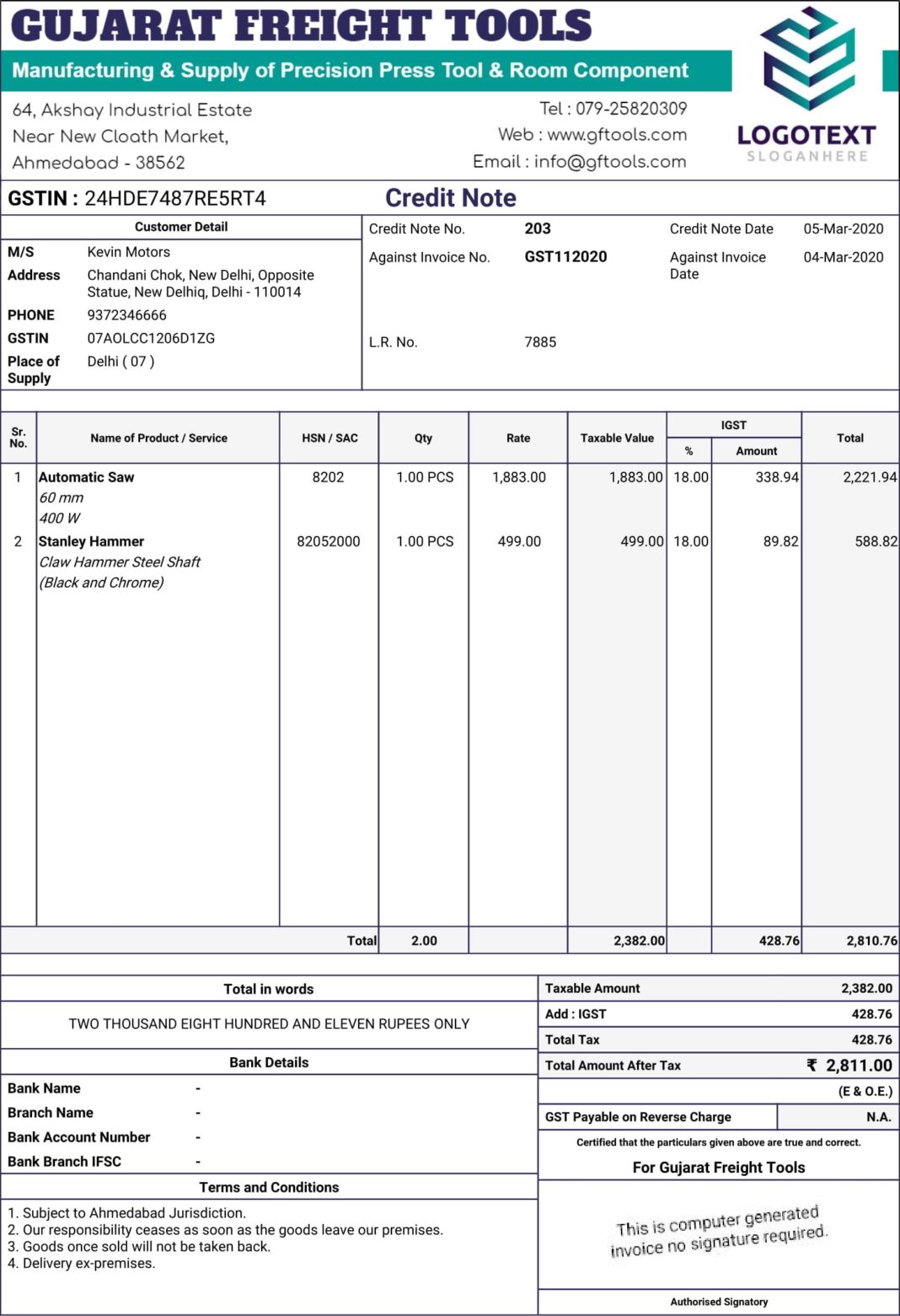 GST Credit Note Debit Note Format In India 100 Free GST Billing 
