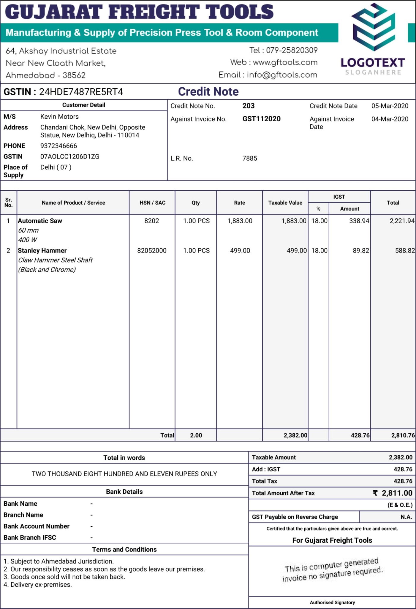 GST Credit Note & Debit Note Format In India - 100% Free GST Billing ...