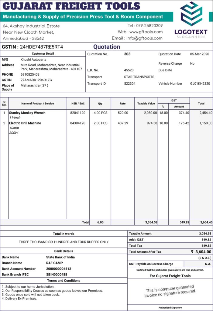 Quotation Template | GST Quotation Format | Quotation Format