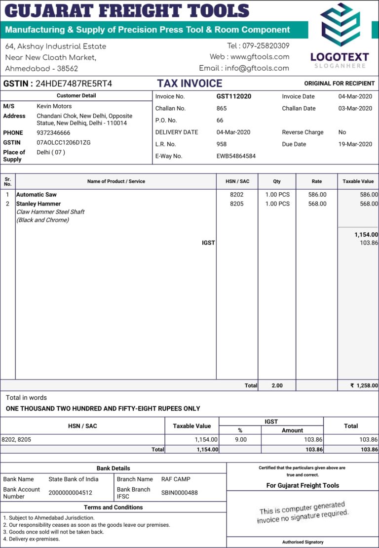 GST Invoice | GST Invoice Format | GST Bill Format