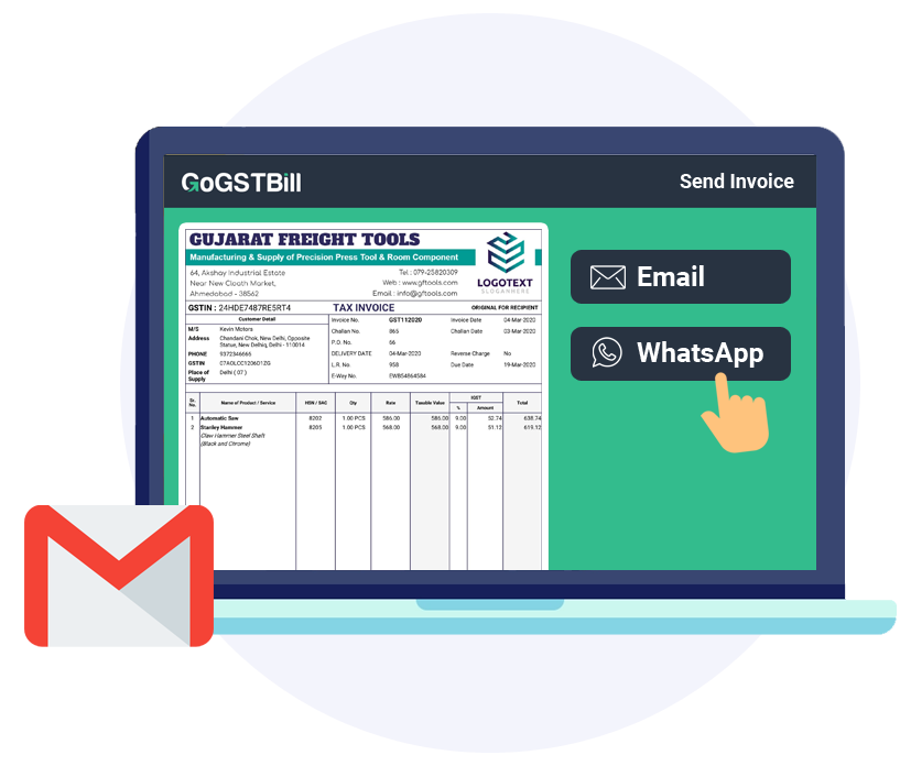 Share invoices on email or whatsapp