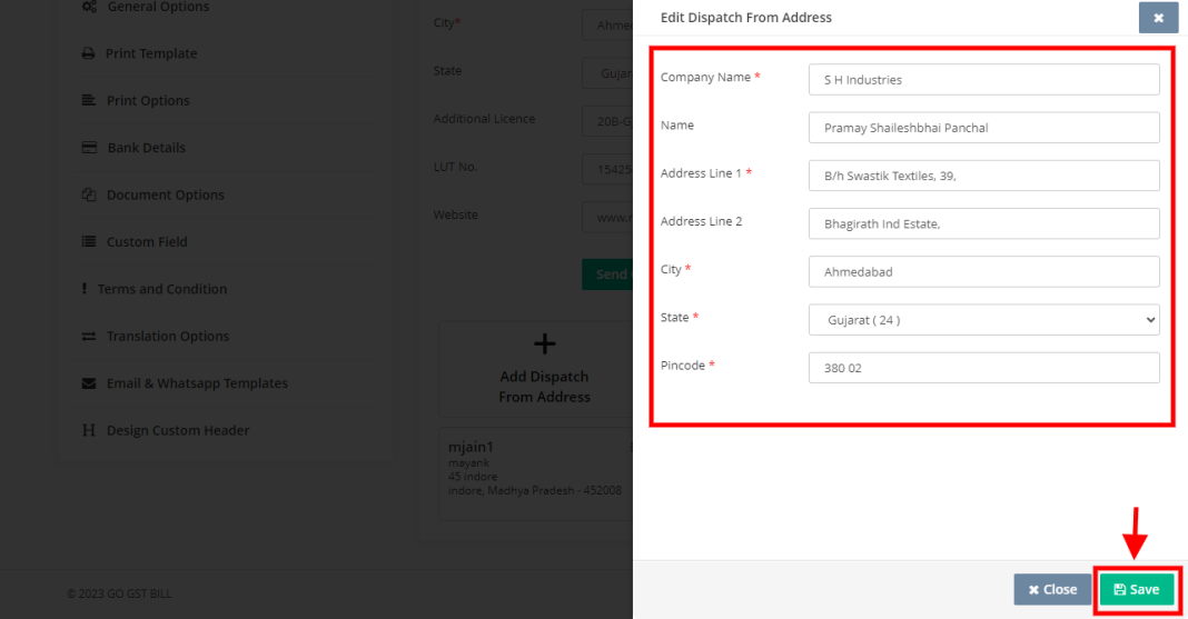 How to add dispatch address - 100% Free GST Billing Software For Every ...