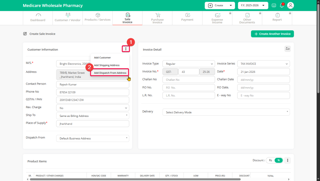 How to add dispatch address - 100% Free GST Billing Software For Every ...