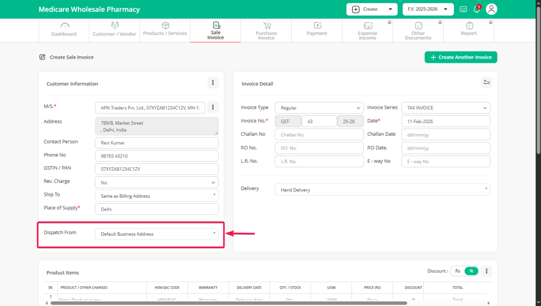 How to add dispatch address - 100% Free GST Billing Software For Every ...