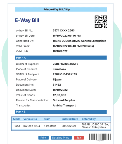 Go GST Bill E-Way Bill Print