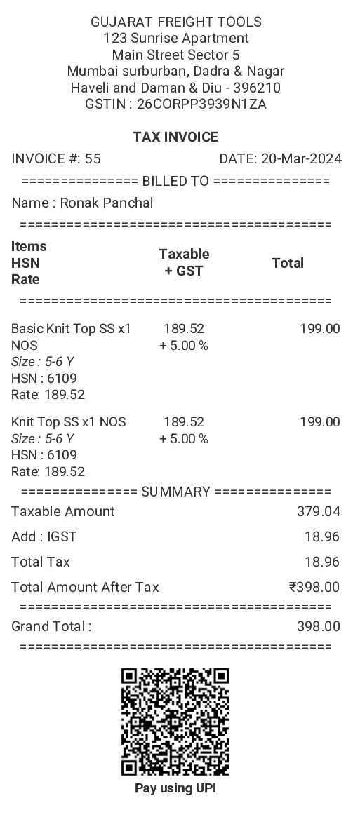 GST Invoice Format - Thermal Print