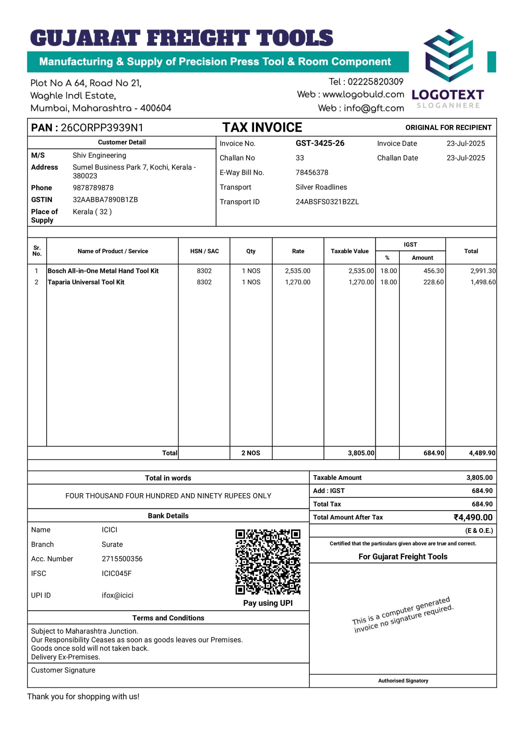 GST Invoice Format Style 1