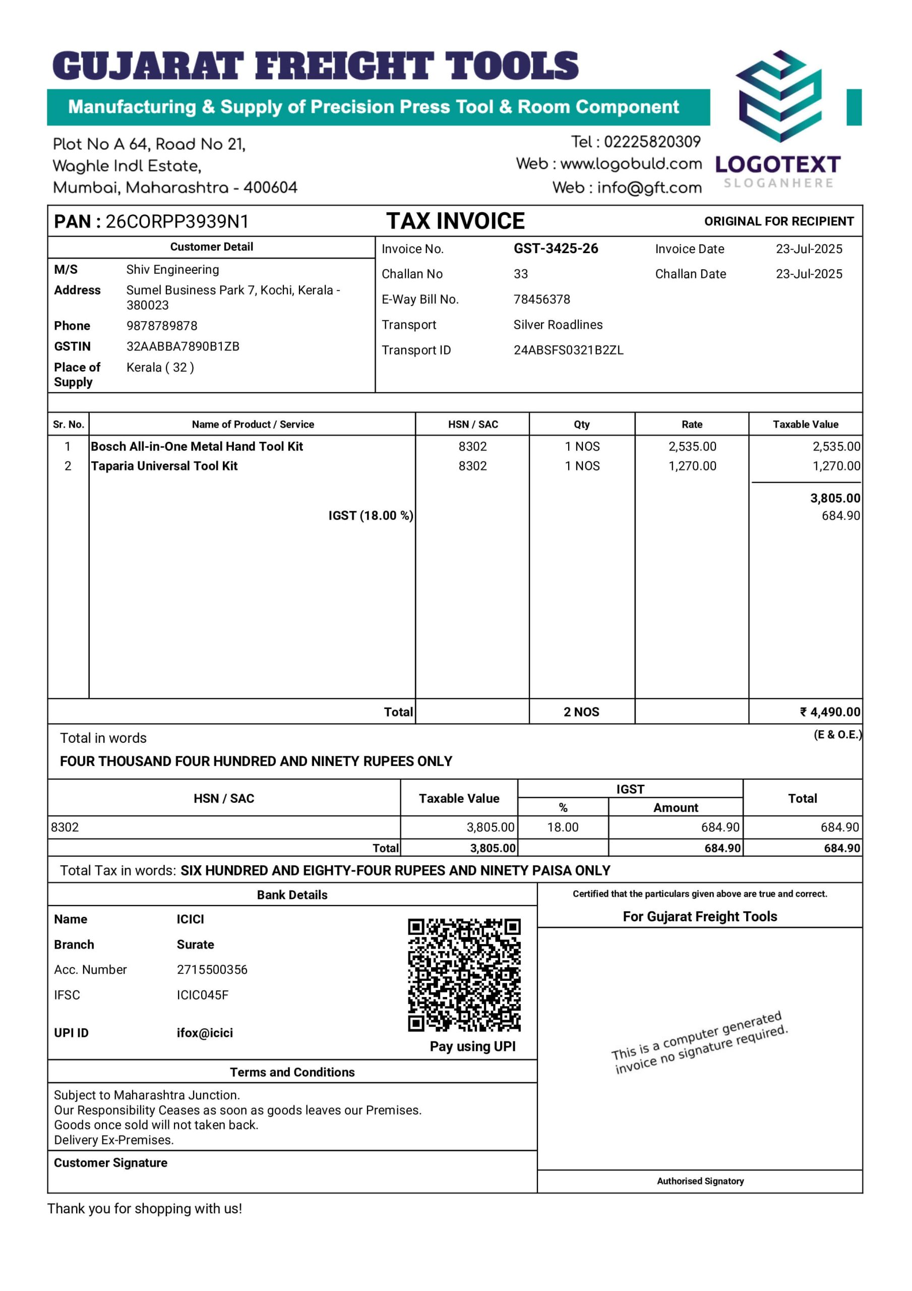 GST Invoice Format Style 2
