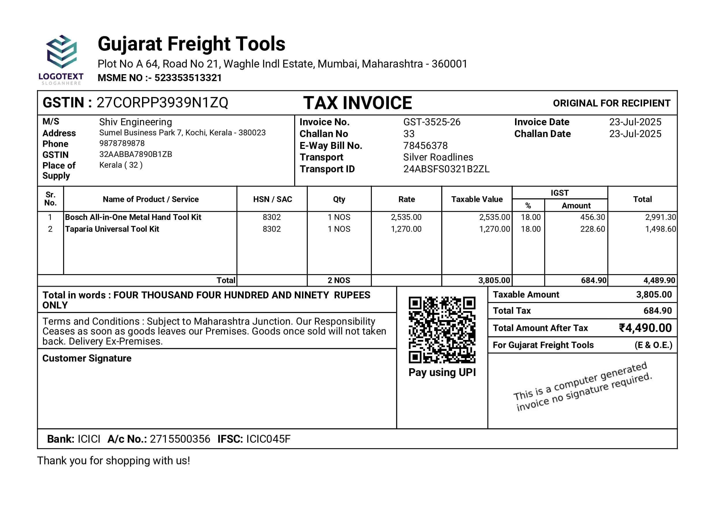 GST Invoice Format - A5
