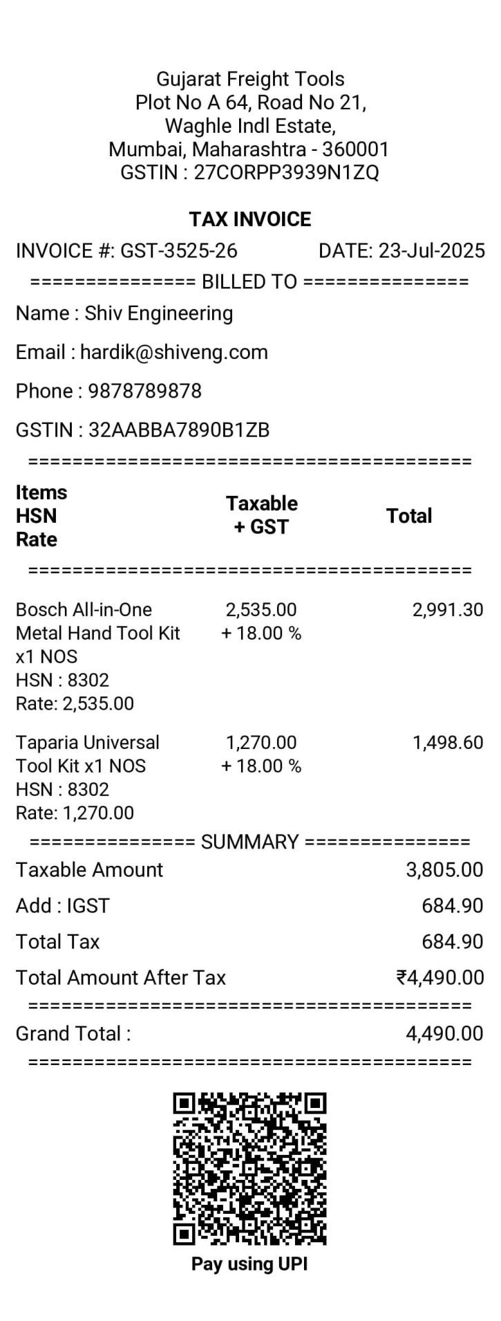GST Invoice Format - Thermal Print